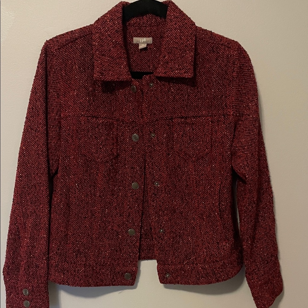 J. Jill Red Tweed Jean Jacket - Picture 1 of 6